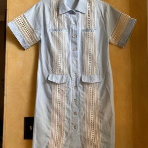 Elegant Light Blue and White Midi Dress